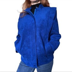 Vintage Olympic Fashions Ultrasuede Suede Bomber Jacket Cobalt Blue M/L